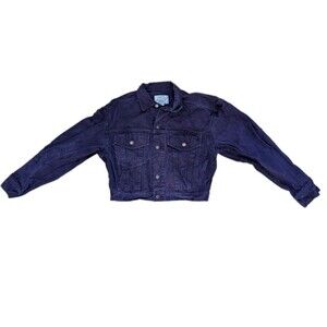 Vintage Jordache Womens Medium Cropped Denim Trucker Jacket Purple Cotton EUC